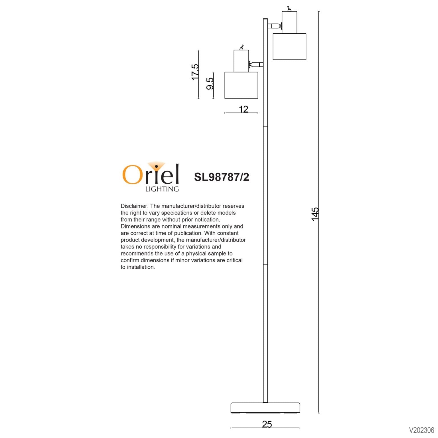 Ari 2 Light Floor Lamp Black With Black Head