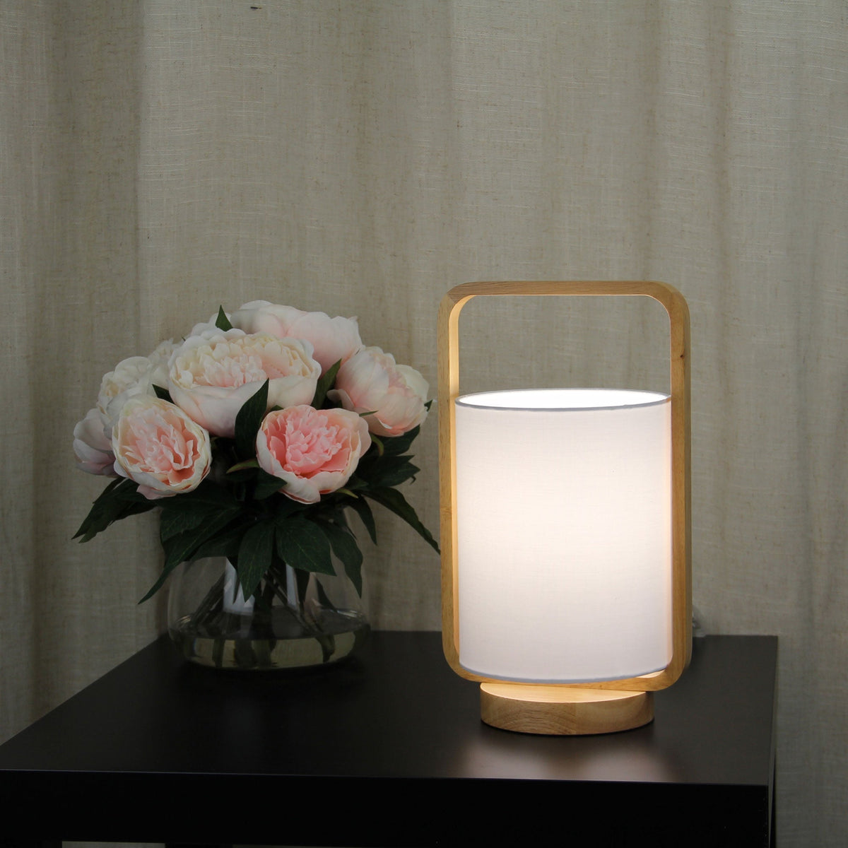 Lucia Table Lamp Wood and White Shade