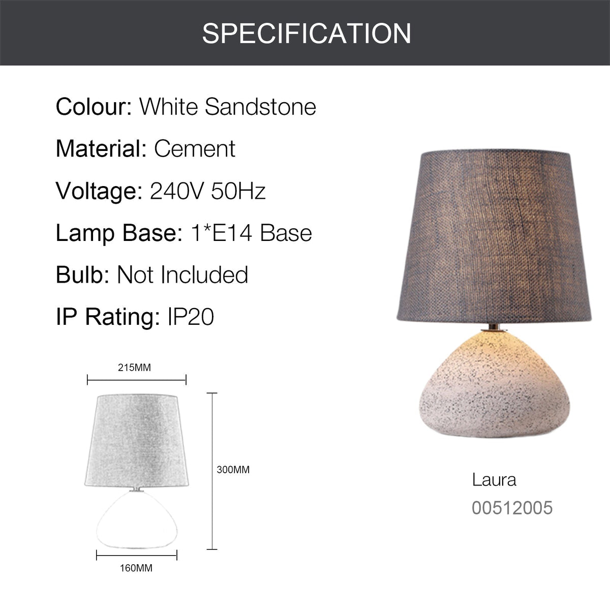 LAURA Stylish Concrete Modern Table Lamp E14 lamp Base-Table Light-Dropli