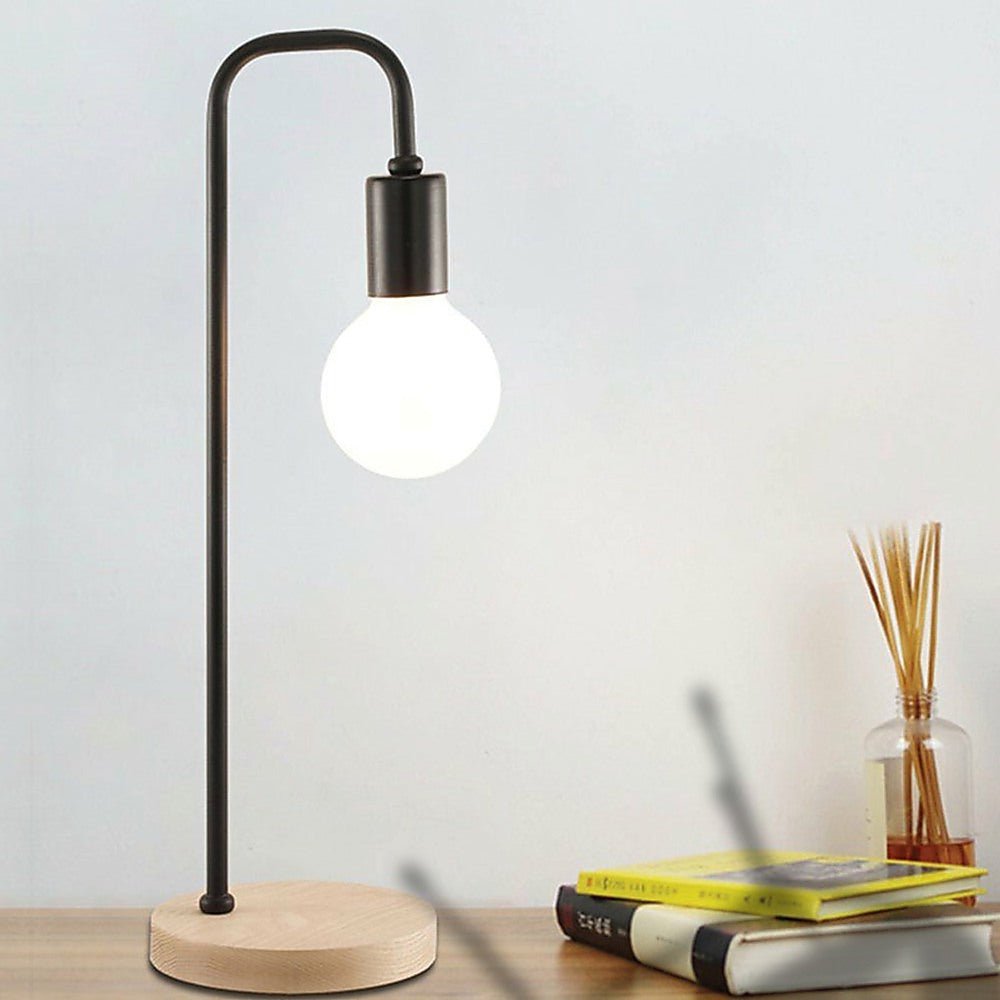 Modern Table lamp Desk Light Timber Base Bedside Bedroom Black-Home & Garden > Lighting-Dropli