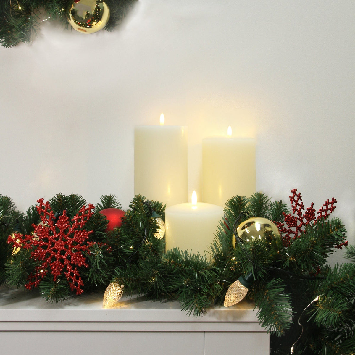 Set of 2 LED Ivory Wax Pillar Candles - 3 Size options-Christmas Table Decoration&Candle-Lexi Lighting