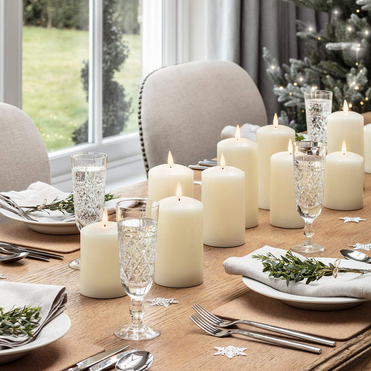 Set of 2 LED Ivory Wax Pillar Candles - 3 Size options-Christmas Table Decoration&Candle-Lexi Lighting
