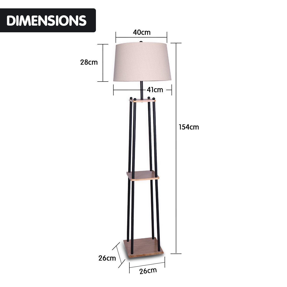 Sarantino Metal Etagere Floor Lamp Wood shelf Cream Fabric Shade-Home & Garden > Lighting-Koala Lamps and Lighting
