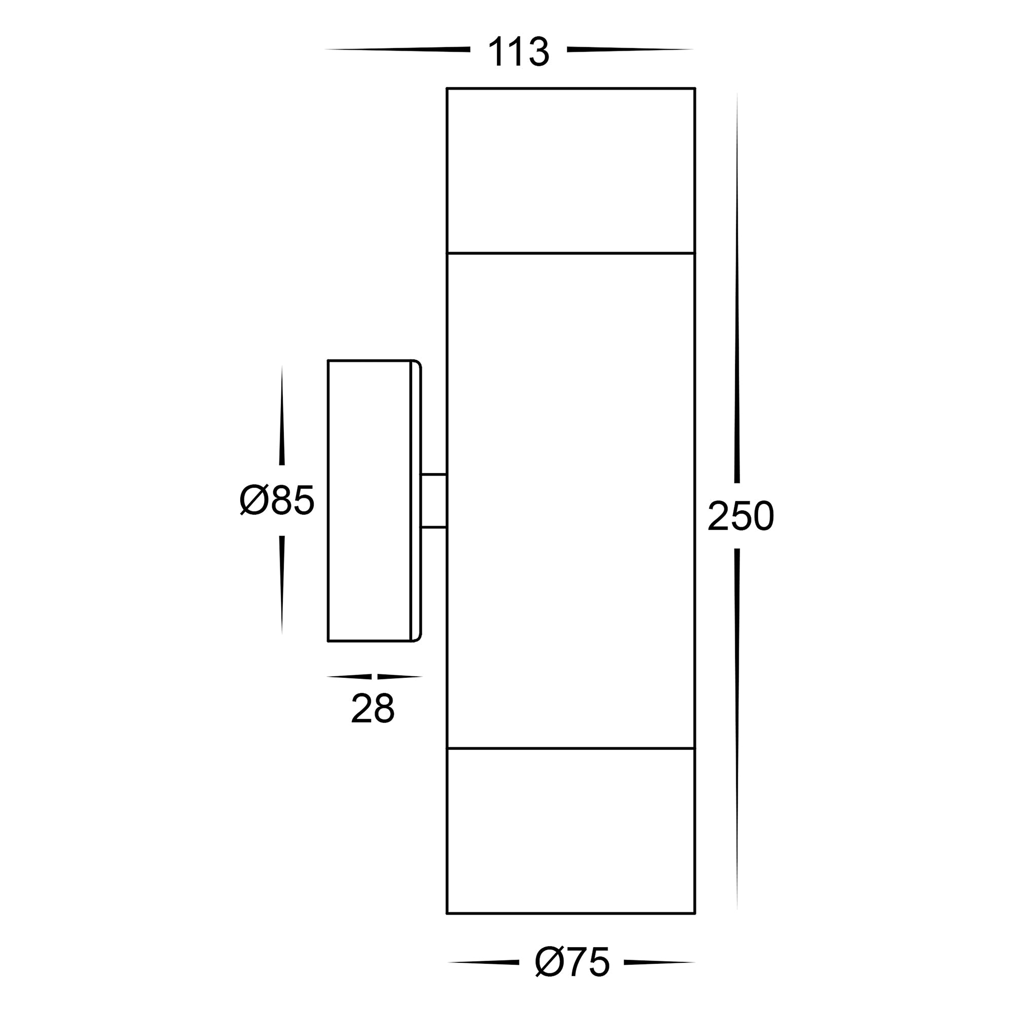 HV1028T - Maxi Tivah Aluminium Black TRI Colour Up & Down Wall Pillar Lights