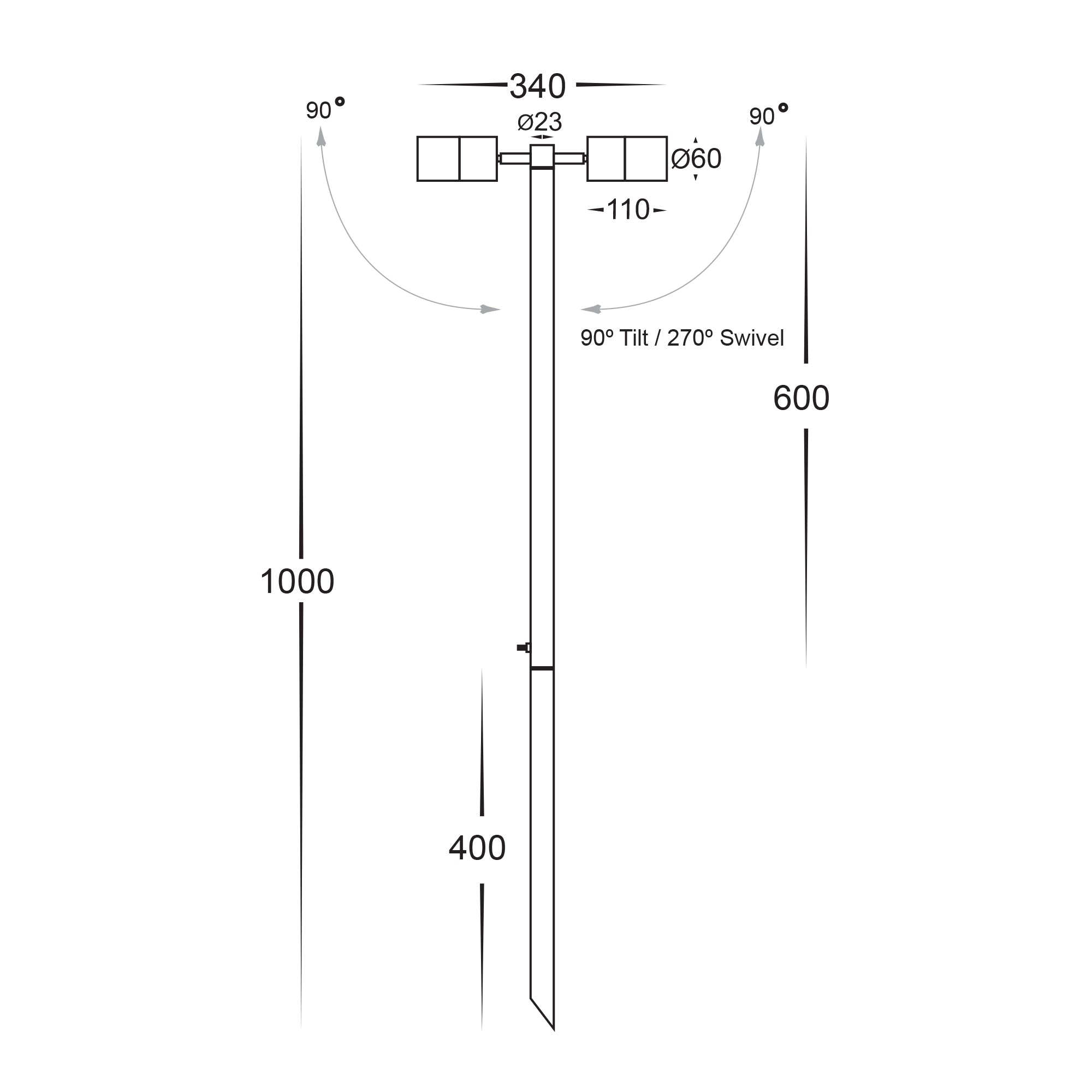 HV1405T-CP - Tivah Solid Copper TRI Colour Double Adjustable LED Bollard Spike Light