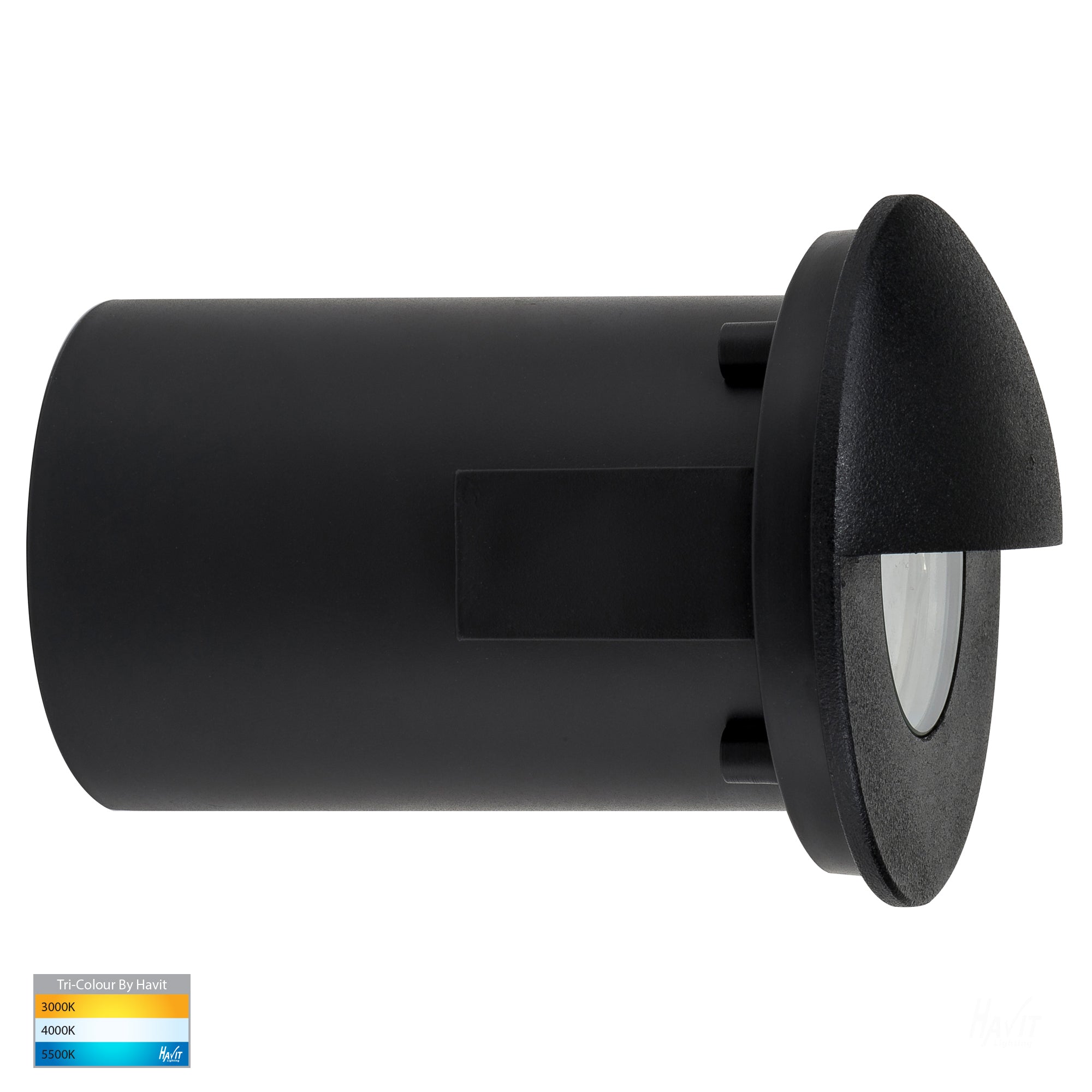 HV19012T-BLK - Ollo Black TRI Colour LED Step Light With Eyelid