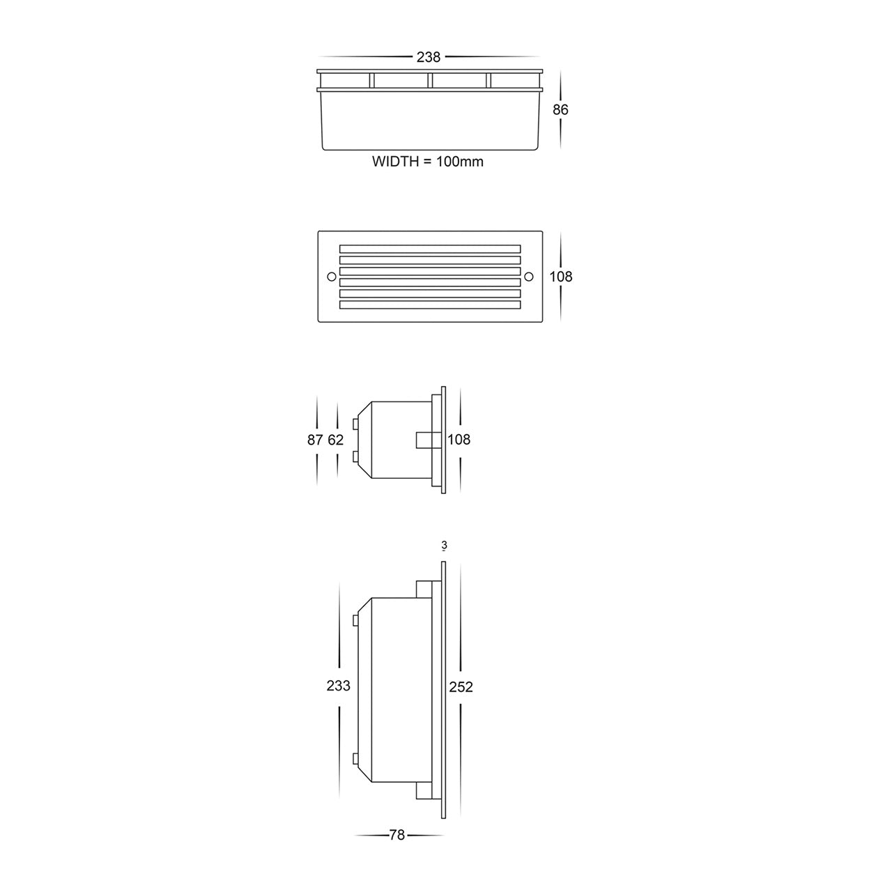 HV3004T-SS316 - Bata 316 Stainless Steel LED Brick Light with Grill