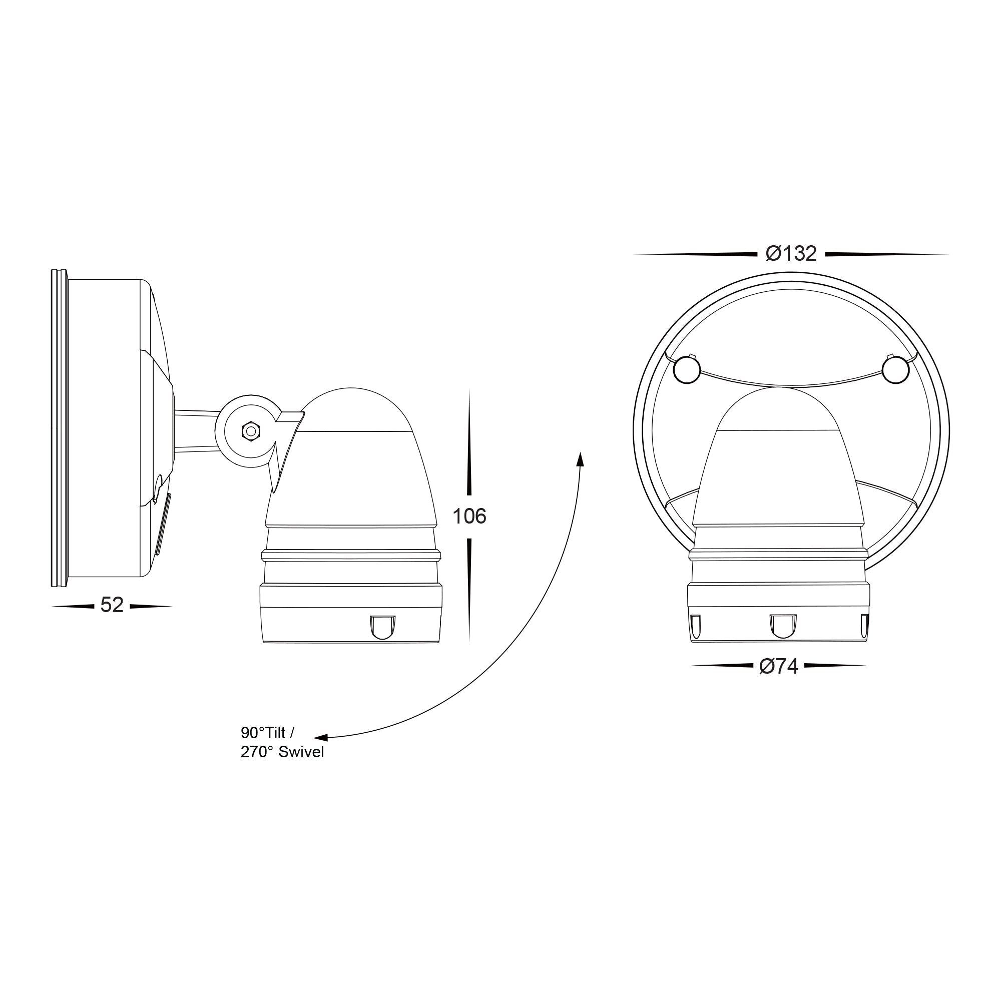 HV3792T-WHT - Focus Polycarbonate White Single Adjustable Spot Light With Sensor