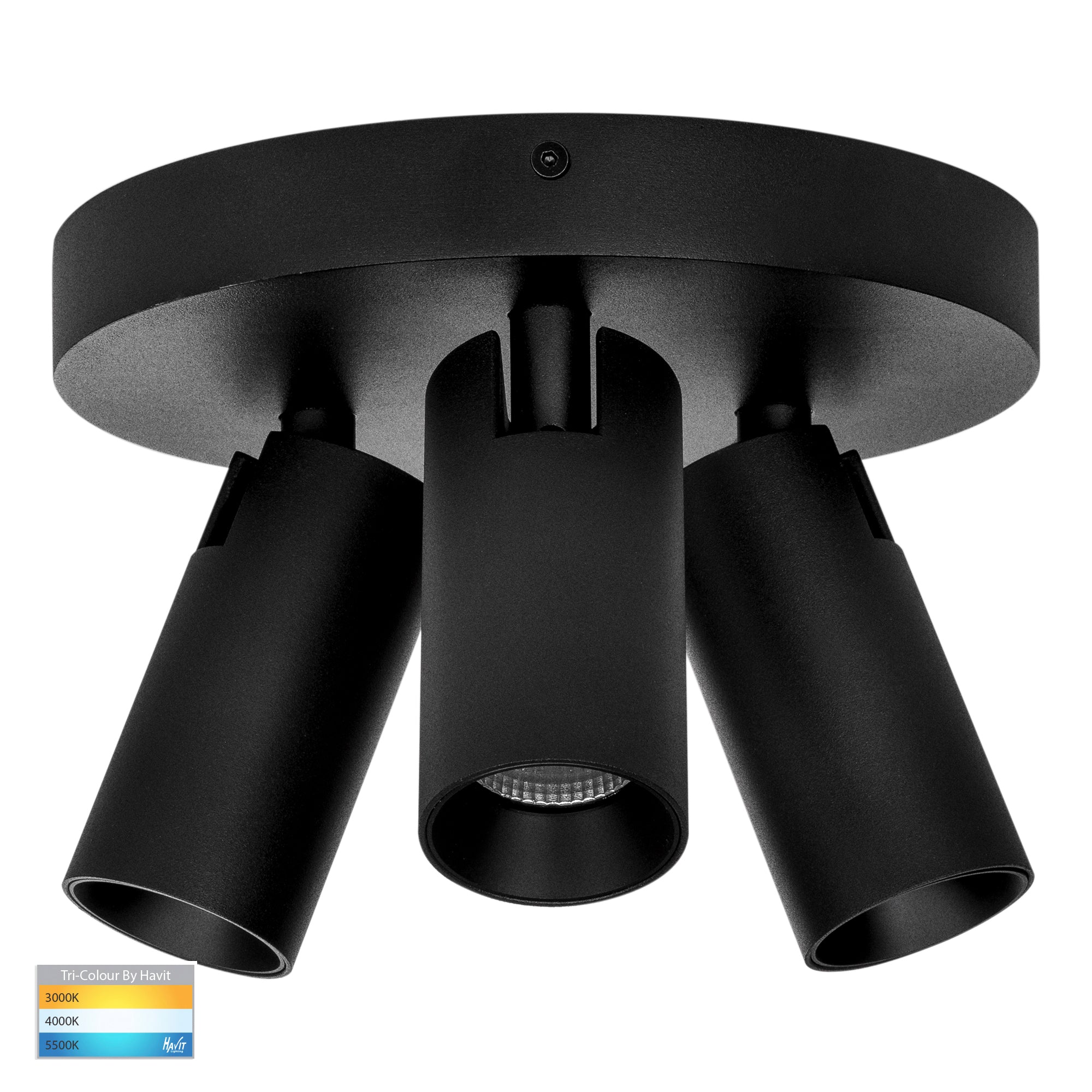HV4002T-3-BLK-RND - Revo Black 3 Light TRI Colour Round Plate