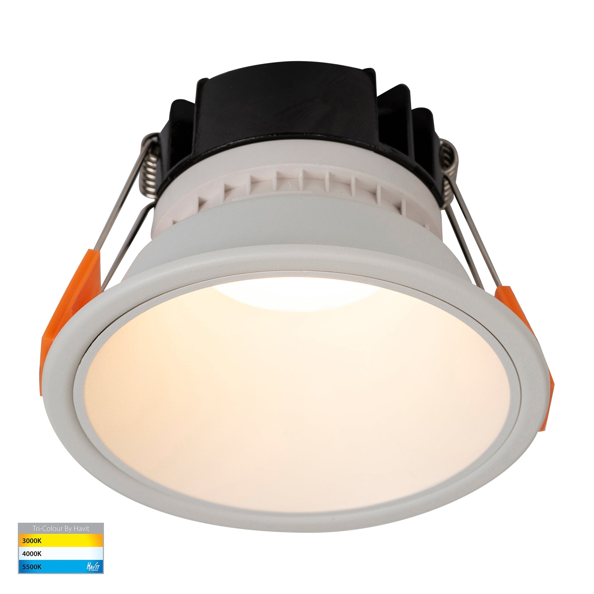 HV5528T-WW - Gleam White with White Insert Tri Colour Fixed Deep LED Downlight