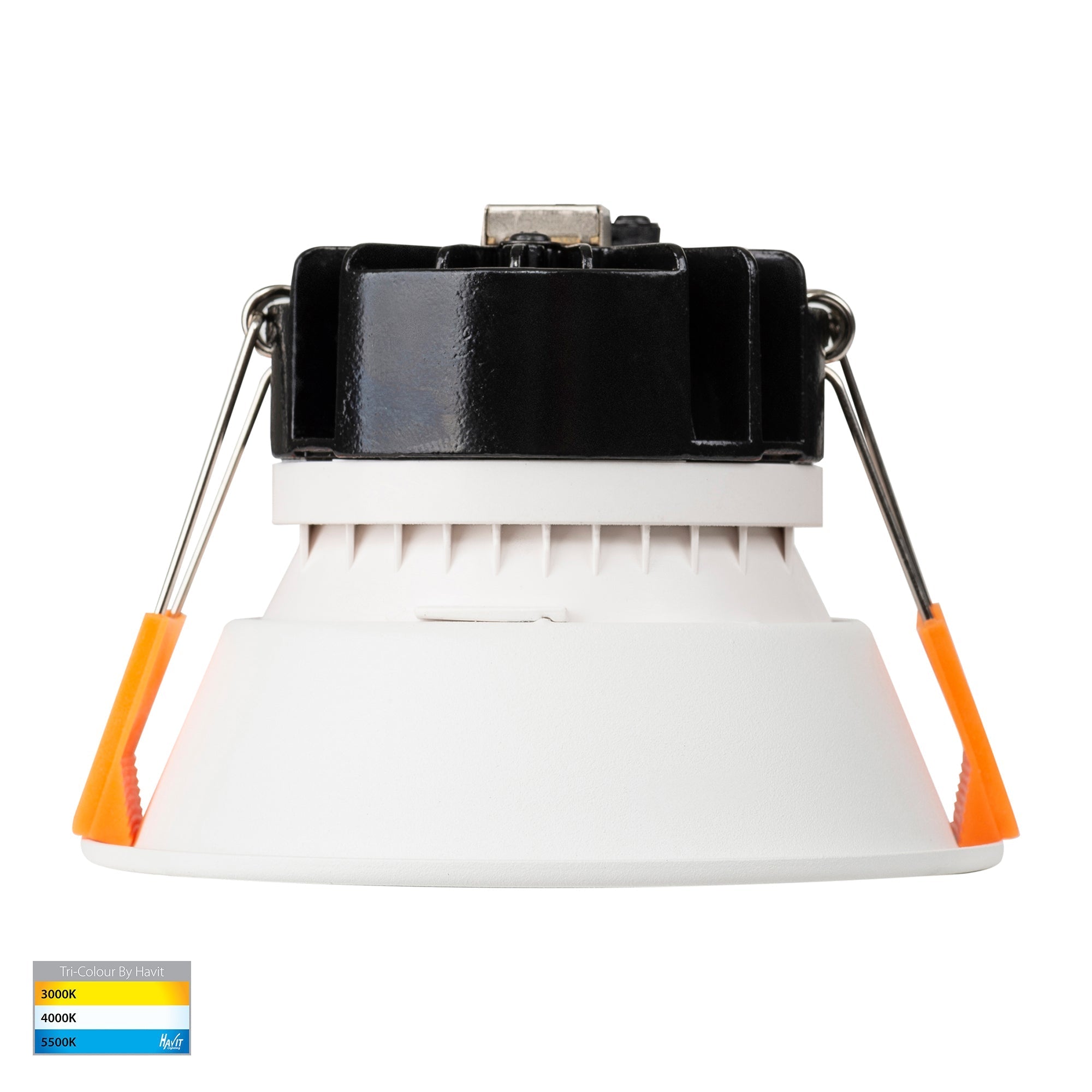 HV5528T-WC - Gleam White with Chrome Insert Tri Colour Fixed Deep LED Downlight