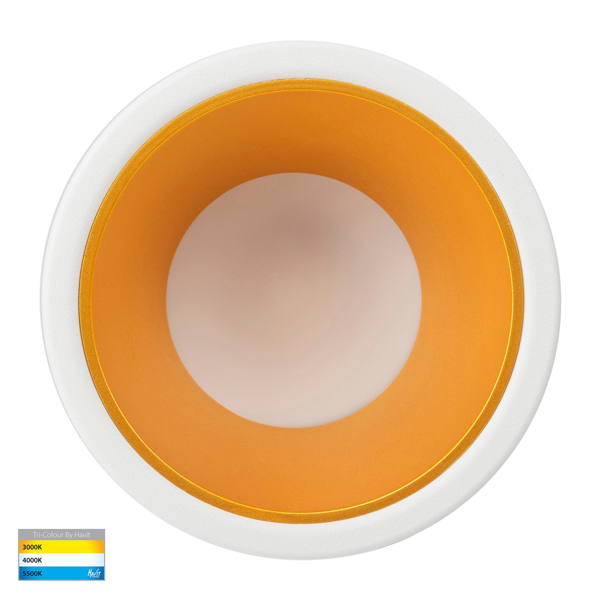 HV5529T-WG - Gleam White with Gold Insert Tri Colour Fixed Deep LED Downlight