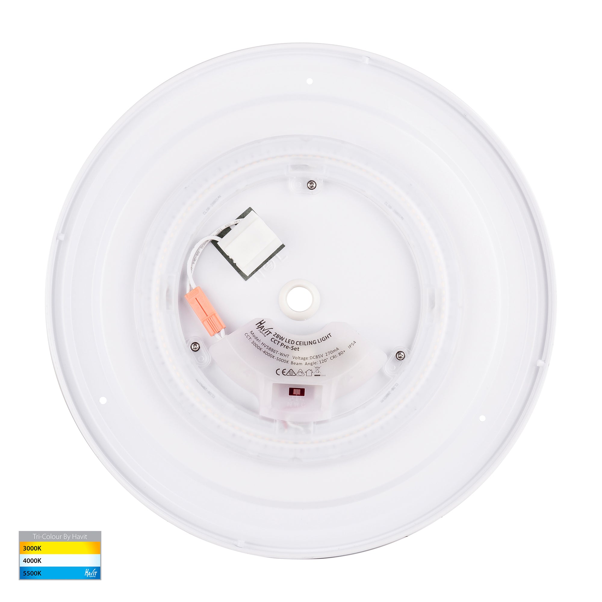 HV5886T-WHT - Ostra White 28w LED Ceiling Mounted Oyster Light