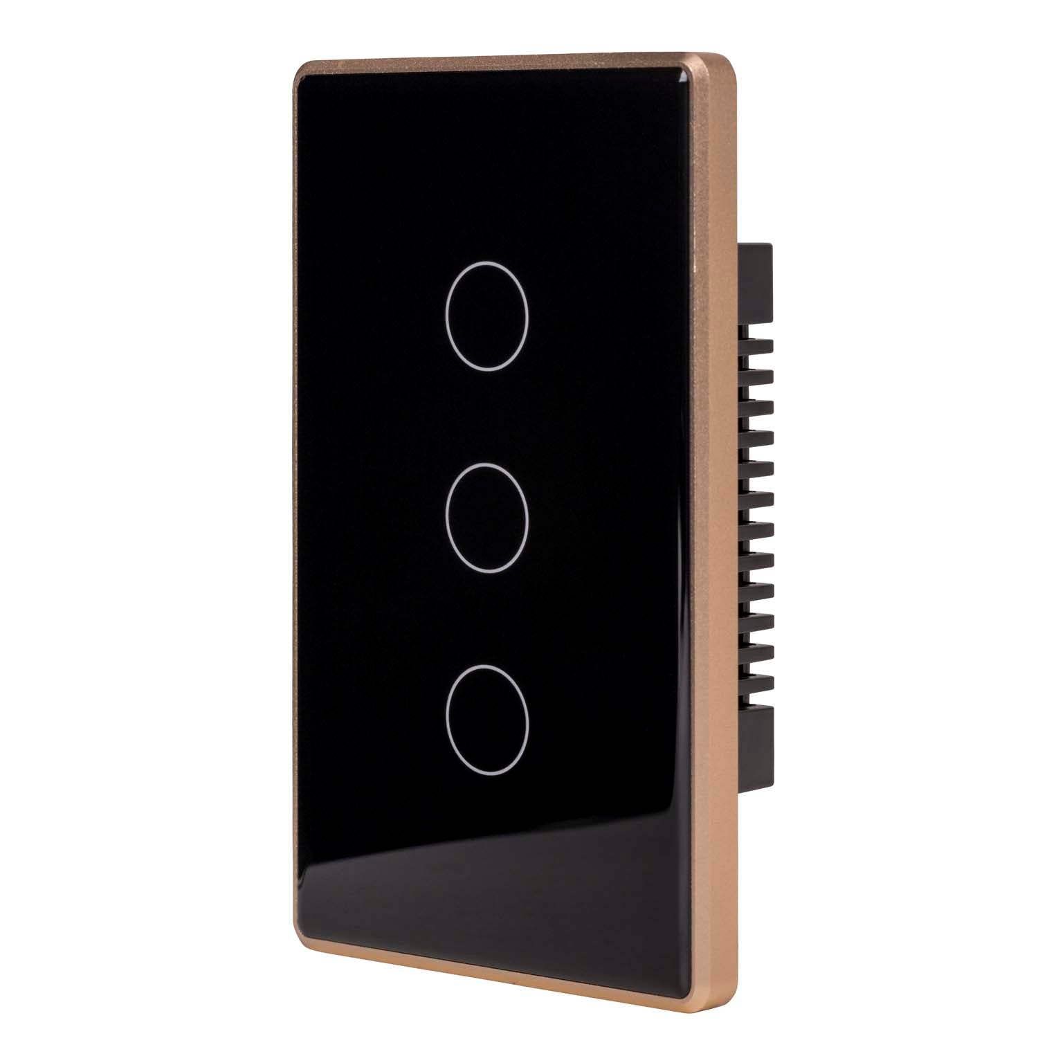 HV9220-3 - Wifi 3 Gang Black with Gold Trim Wall Switch
