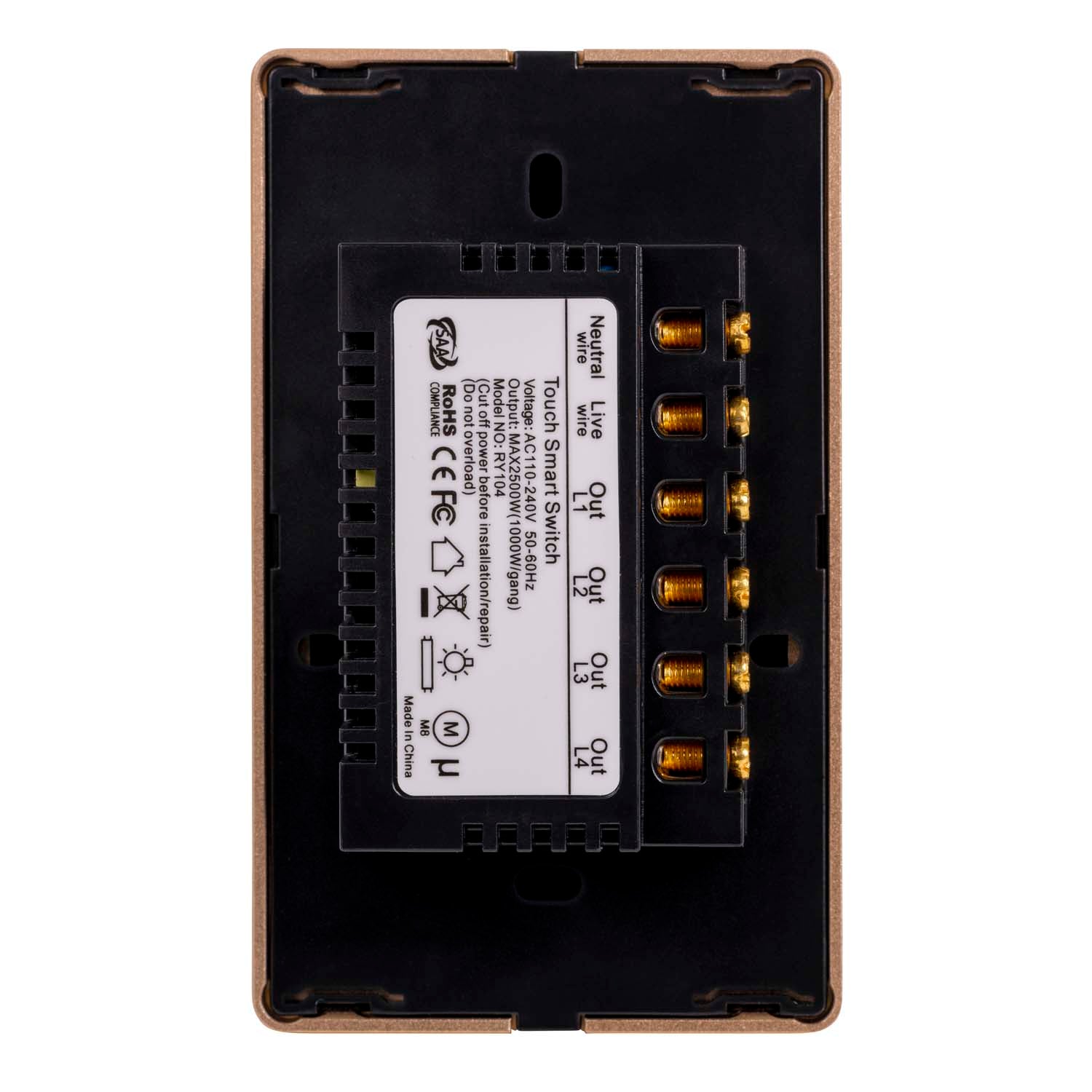 HV9220-4 - Wifi 4 Gang Black with Gold Trim Wall Switch