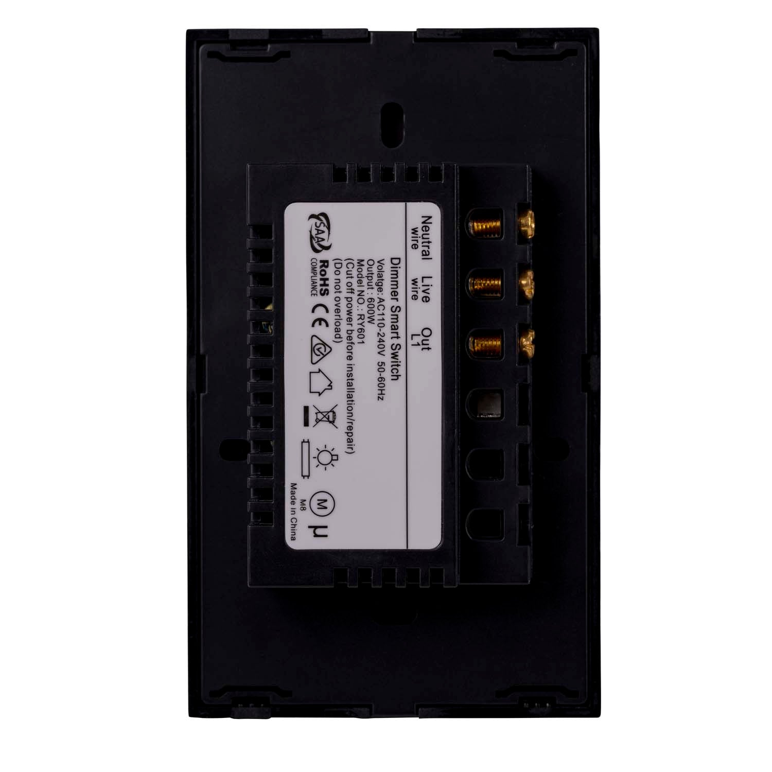 HV9211 - Wifi Single Gang Black Dimmer Wall Switch