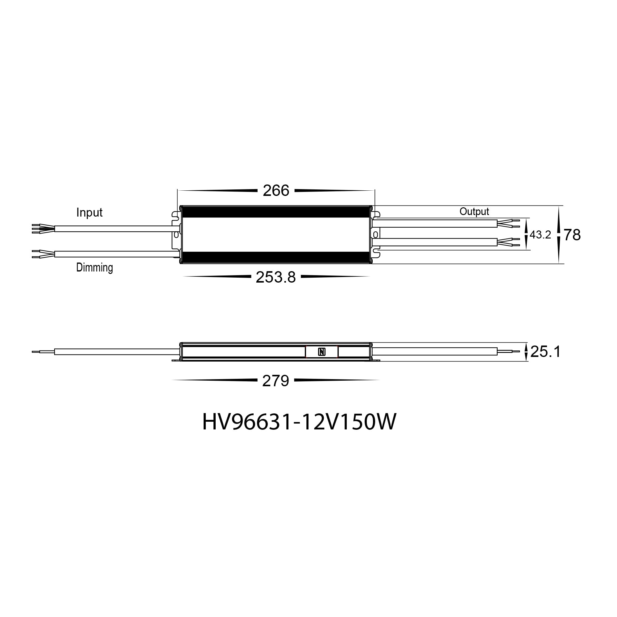 HV96631-12V150W | HV96631-24V150W- 150W Dali + Push Dim Dimmable LED Driver