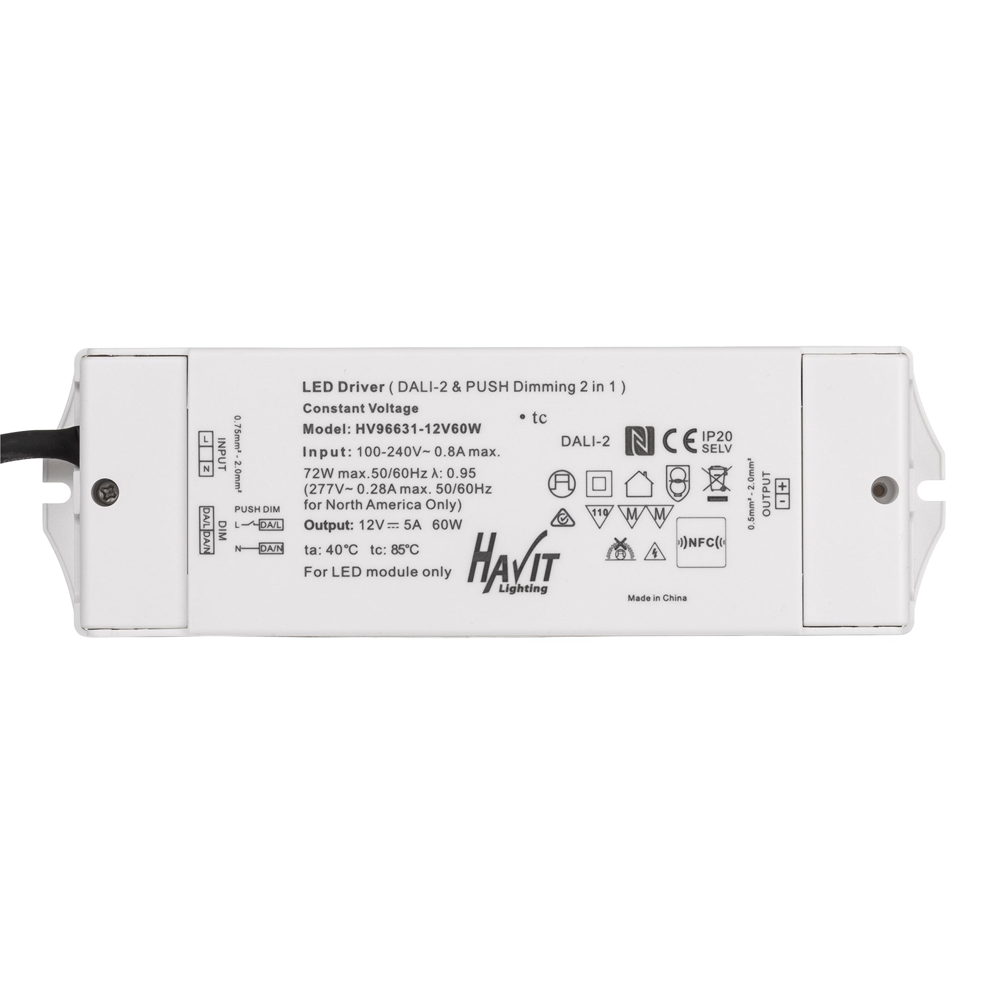 HV96631-12V60W | HV96631-24V60W - 60W Dali + Push Dim Dimmable LED Driver
