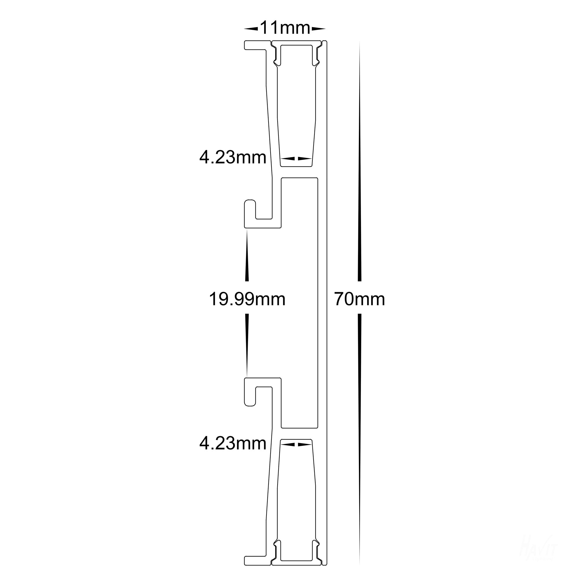 HV9694-1170-WHT - White Side Mounted Up & Down Aluminium Profile