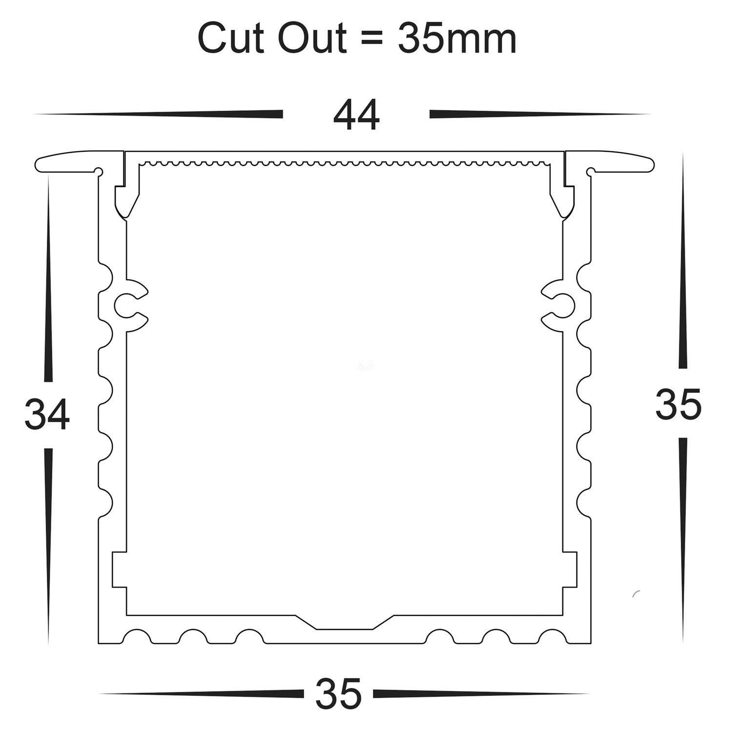 HV9695-4435 - Deep Square Winged Aluminium Profile