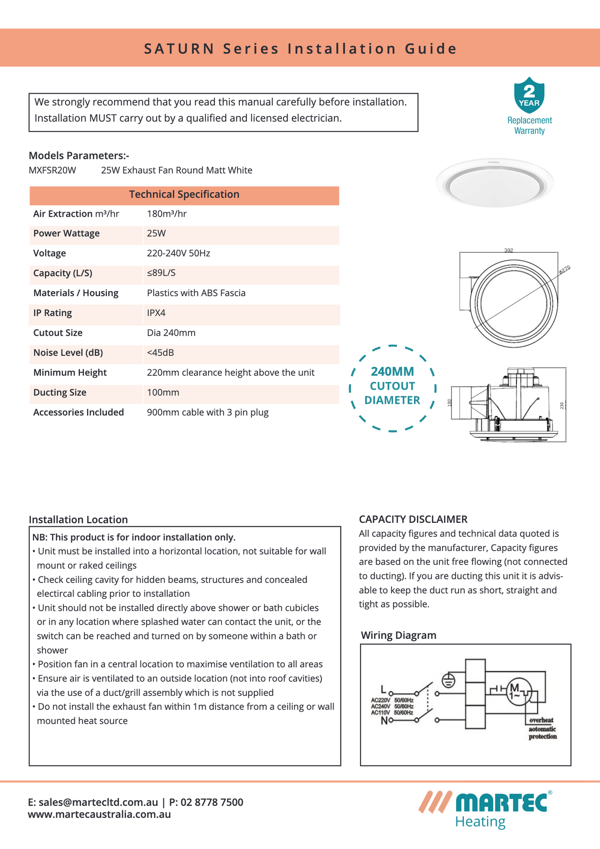 Saturn 240 / 295 Exhaust Fan Round or Square