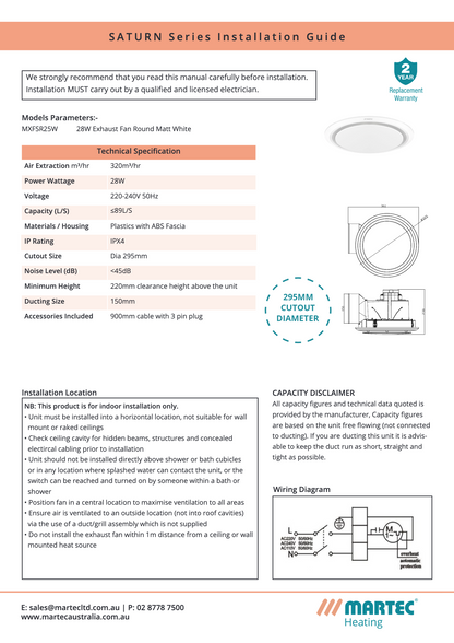 Saturn 240 / 295 Exhaust Fan Round or Square
