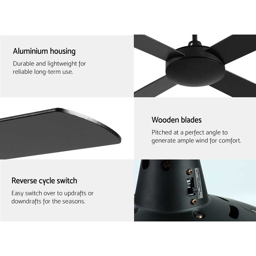 Devanti 52'' Ceiling Fan DC Motor 4 Blades w/Remote - Black