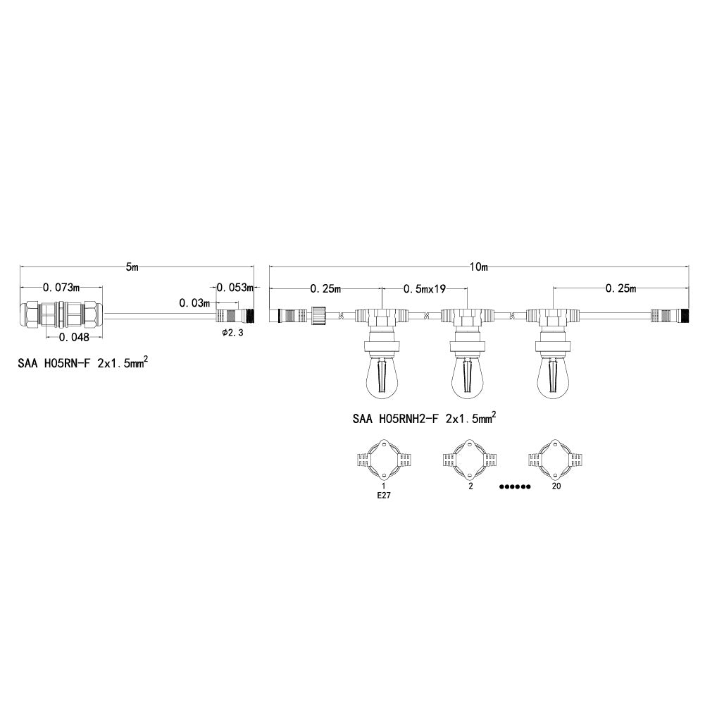 Dimmable Low Voltage 10M LED Festoon Kit at 50 cm intervals