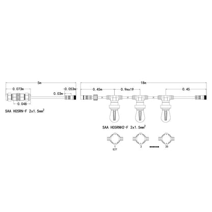 Dimmable Low Voltage 18M LED Festoon Kit at 90 cm intervals