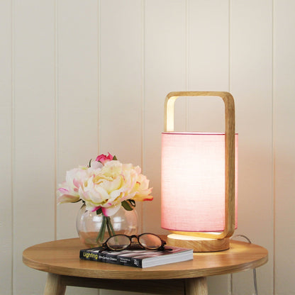 Lucia Table Lamp Wood and Blush Shade