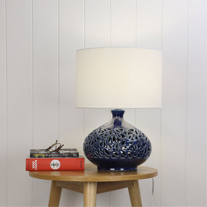 Douglas Blue Ceramic Table Lamp with White Shade