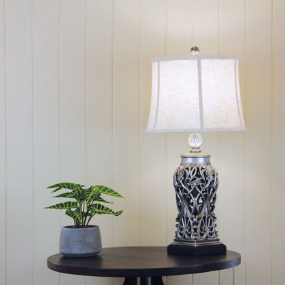 Dorne Antique Silver Cut Complete Lamp With Harp