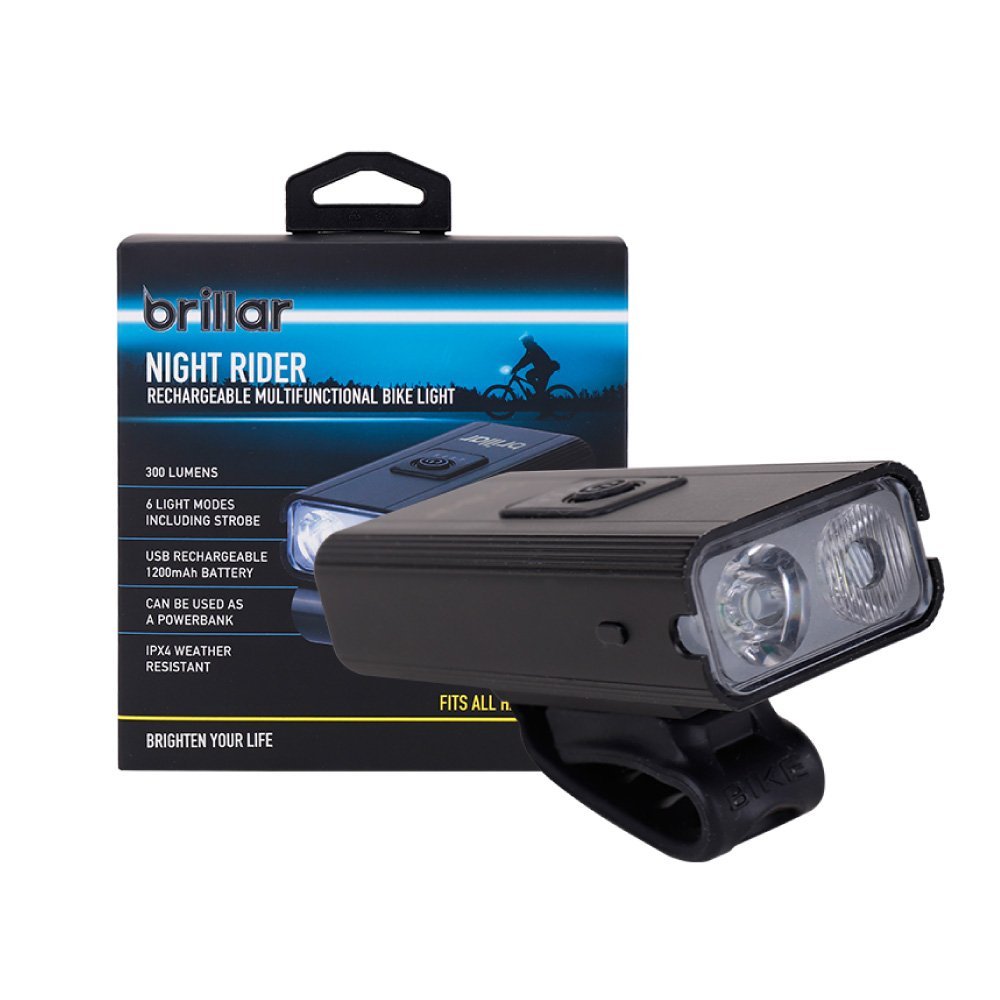 Night Rider - 300 Lumen Rechargeable Multifunctional Bike Light--Brillar