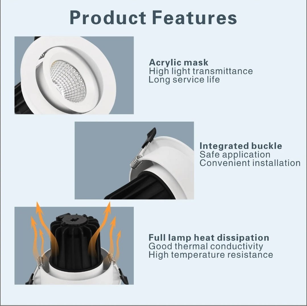 EYRE 13W Tri-Colour Dimmable COB Low-glare Tiltable LED Downlight 90mm Cut Out-LED Downlight-Eclux
