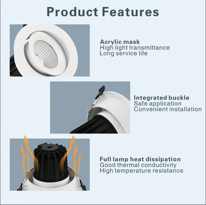 EYRE 13W Tri-Colour Dimmable COB Low-glare Tiltable LED Downlight 90mm Cut Out-LED Downlight-Eclux