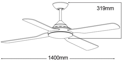 Martec Liberty Outdoor IP55 56" 4 Blade ABS Ceiling Fan Matt Black Martec, FANS, mlf144mip
