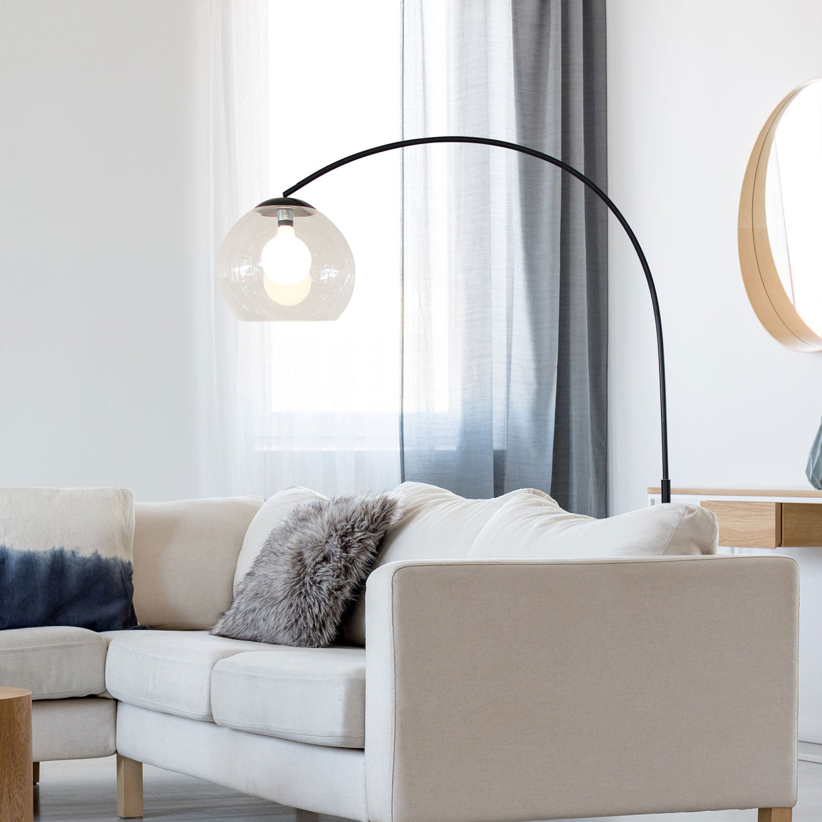 Over 1 Light Floor Lamp Arc Black With Acrylic Shade - SL91207BK