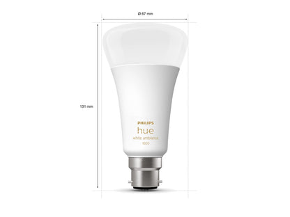 13W 1600lm B22 Dimmable White Ambiance Philips Hue A67 Globe
