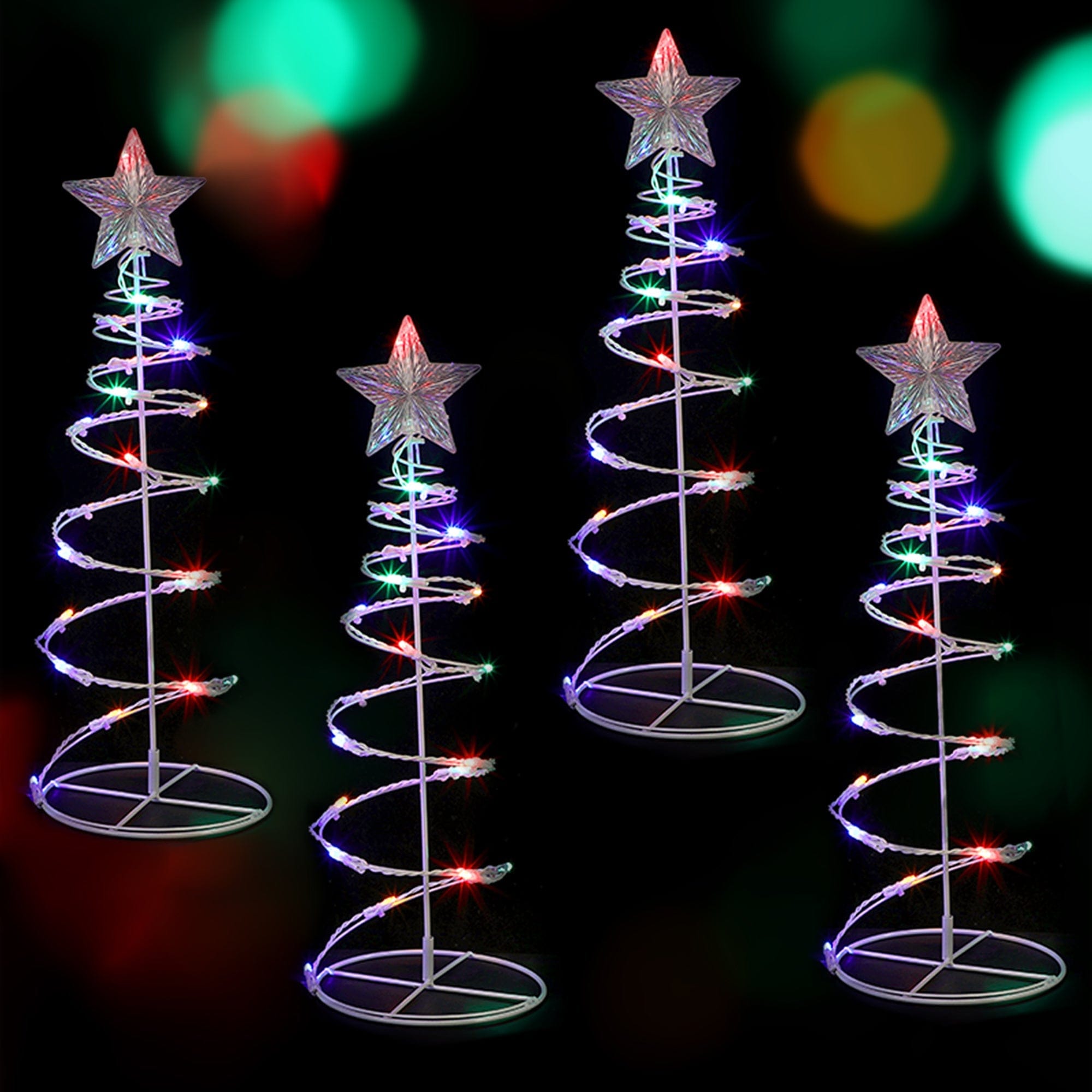 Dual Power Set of 4 Spiral Trees Path Light-Christmas Path Light-Lexi Lighting