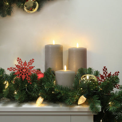 Set of 2 LED Grey Wax Pillar Candles - 3 Size Options-Christmas Table Decoration&Candle-Lexi Lighting