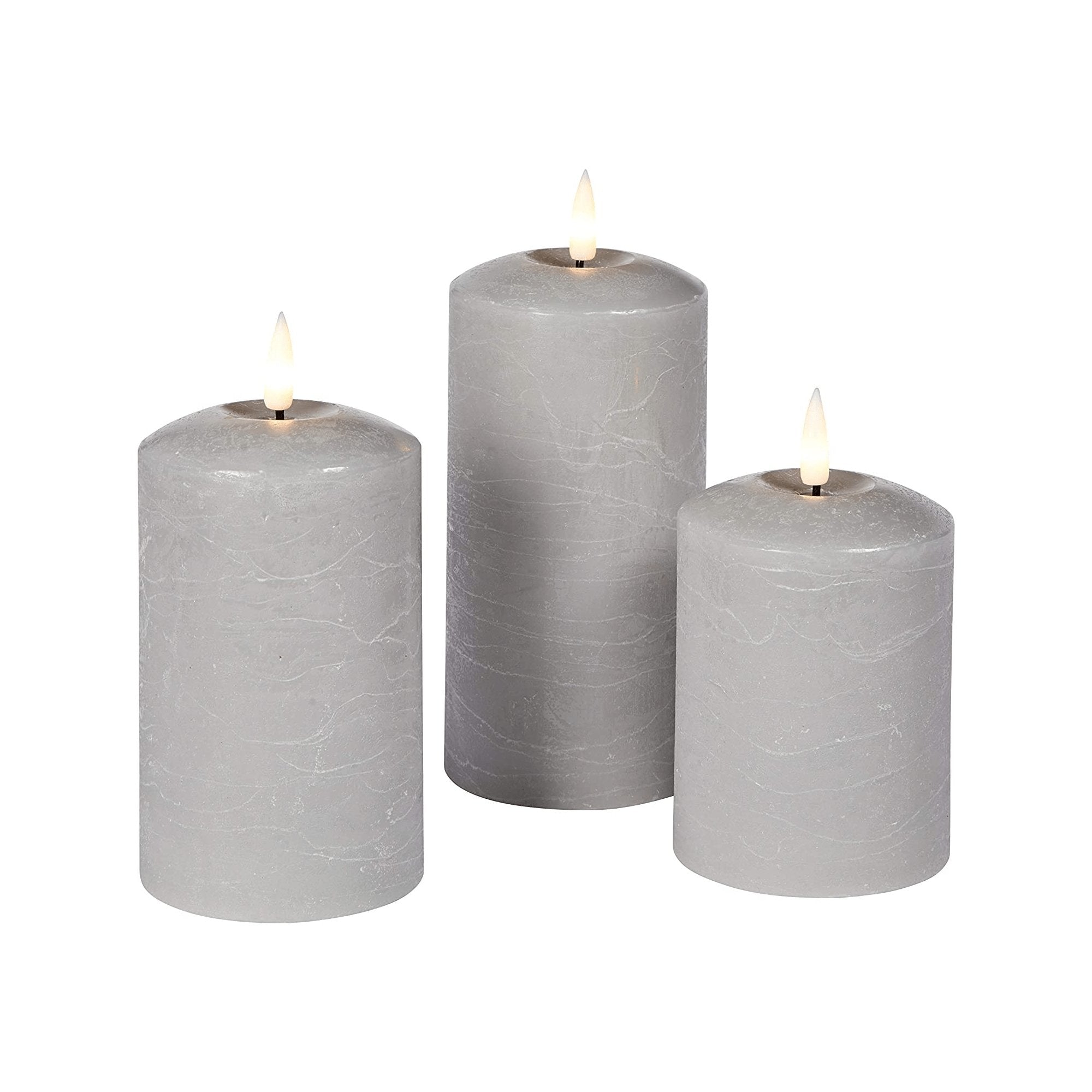 Set of 2 LED Grey Wax Pillar Candles - 3 Size Options-Christmas Table Decoration&Candle-Lexi Lighting