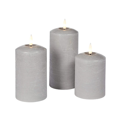 Set of 2 LED Grey Wax Pillar Candles - 3 Size Options-Christmas Table Decoration&Candle-Lexi Lighting