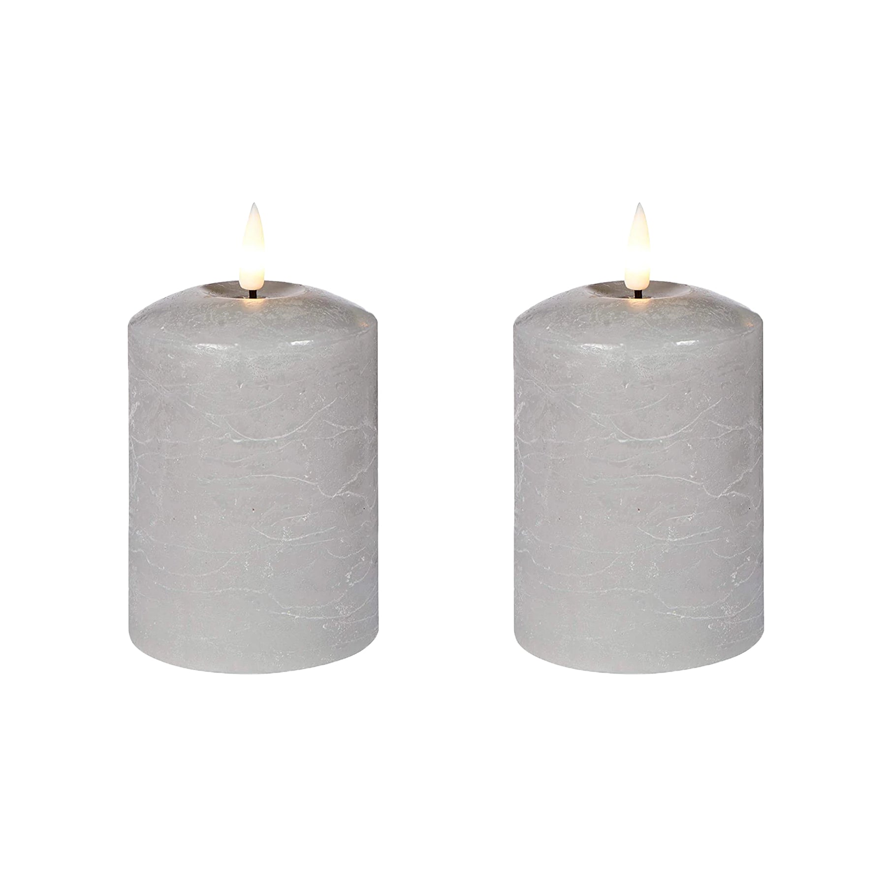 Set of 2 LED Grey Wax Pillar Candles - 3 Size Options-Christmas Table Decoration&Candle-Lexi Lighting