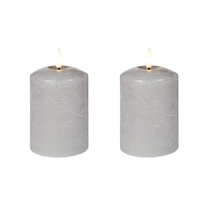 Set of 2 LED Grey Wax Pillar Candles - 3 Size Options-Christmas Table Decoration&Candle-Lexi Lighting