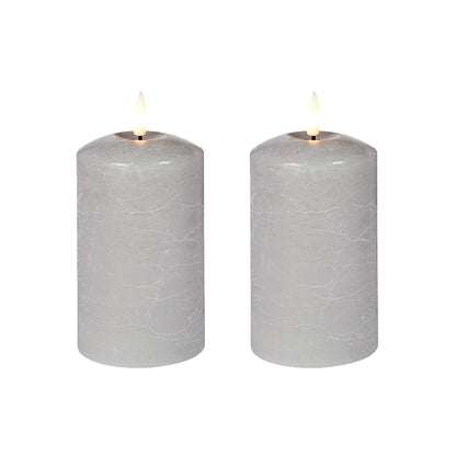 Set of 2 LED Grey Wax Pillar Candles - 3 Size Options-Christmas Table Decoration&Candle-Lexi Lighting