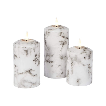 Set of 2 LED Marble Effect Wax Pillar Candles - 3 Size Options-Christmas Table Decoration&Candle-Lexi Lighting