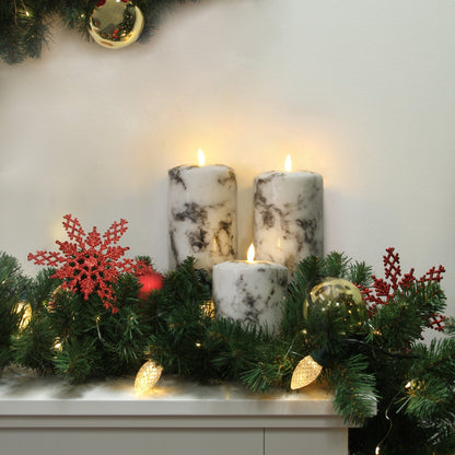 Set of 2 LED Marble Effect Wax Pillar Candles - 3 Size Options-Christmas Table Decoration&Candle-Lexi Lighting