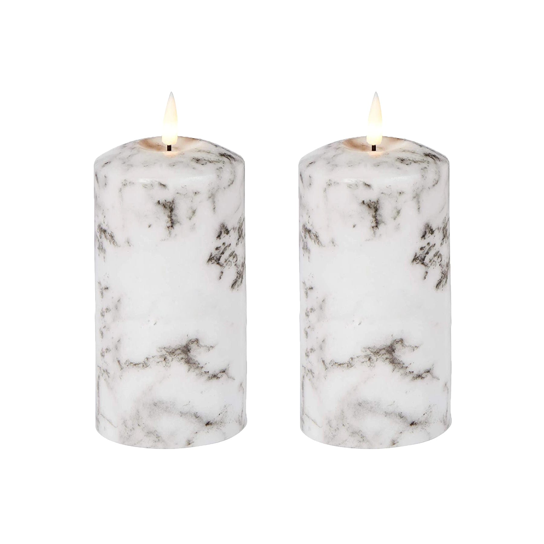 Set of 2 LED Marble Effect Wax Pillar Candles - 3 Size Options-Christmas Table Decoration&Candle-Lexi Lighting