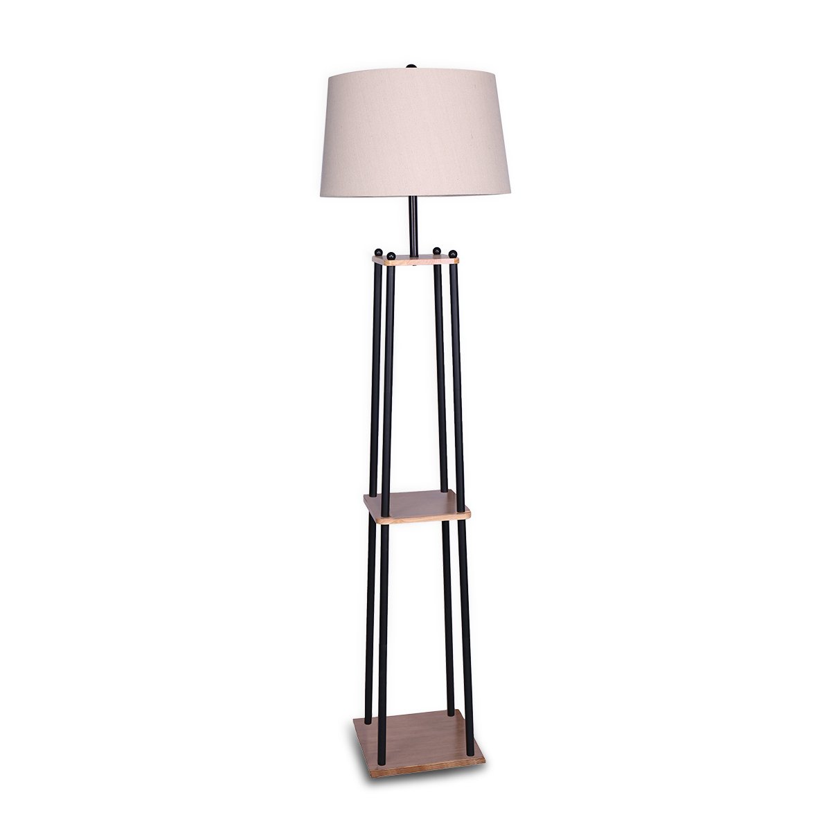 Sarantino Metal Etagere Floor Lamp Wood shelf Cream Fabric Shade-Home & Garden > Lighting-Koala Lamps and Lighting