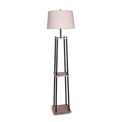 Sarantino Metal Etagere Floor Lamp Wood shelf Cream Fabric Shade-Home & Garden > Lighting-Koala Lamps and Lighting
